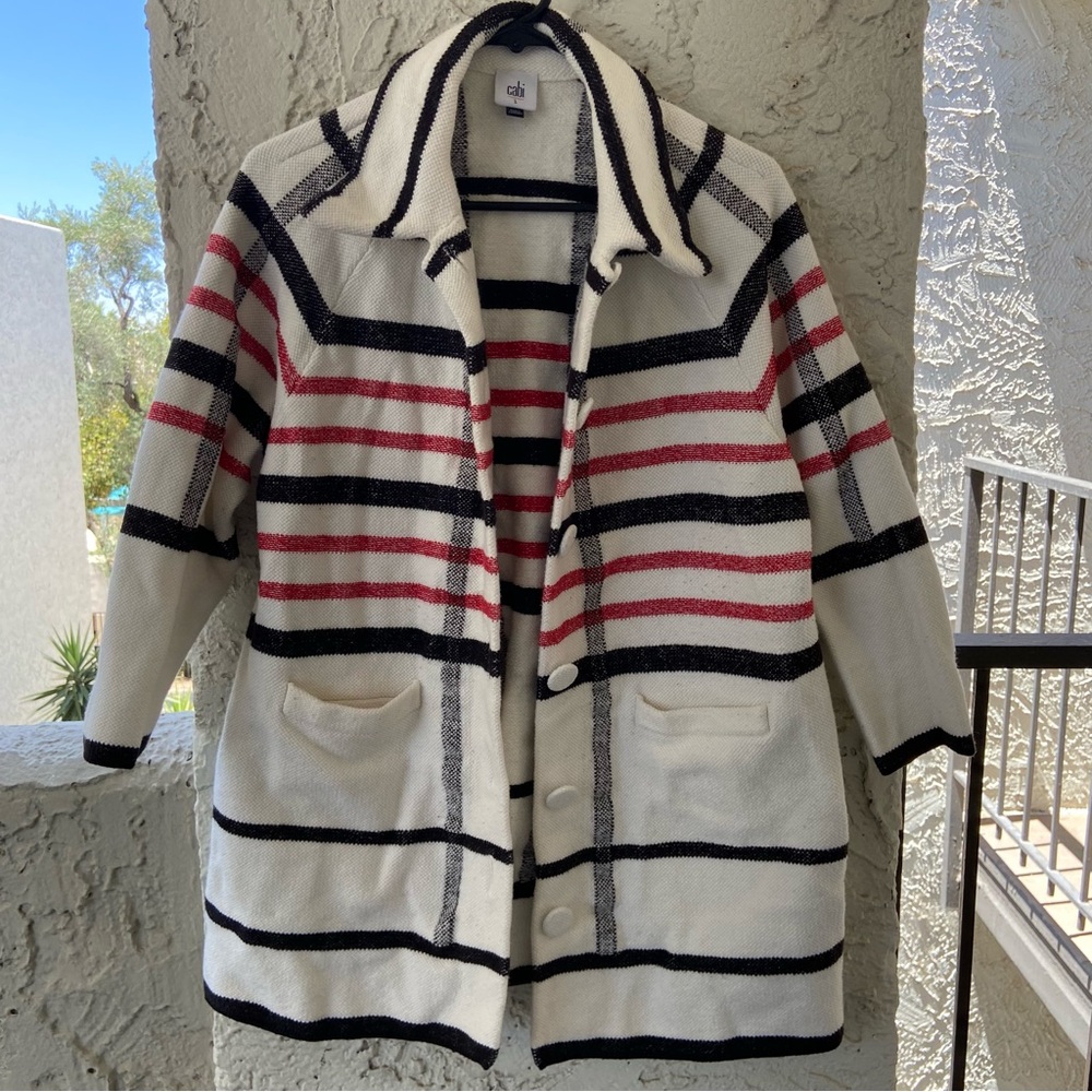 Cabi Executive Plaid Jacket Womens Large Boucle Preppy Sweater Coat Chic bwr